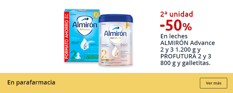 2ª 50% En leches
        ALMIRÓN Advance
        2 y 3 1.200 g y
        PROFUTURA 2 y 3
        800 g y galletitas.