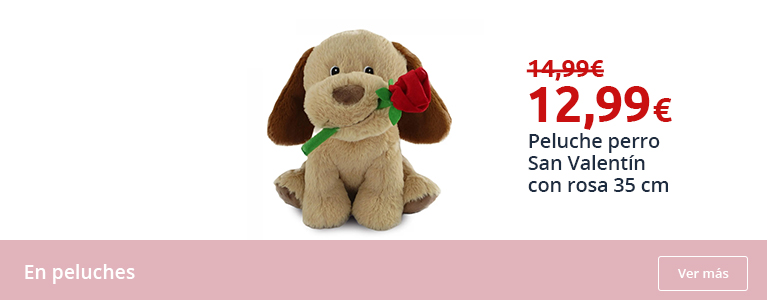 Peluche perro San Valentín con rosa 35 cm