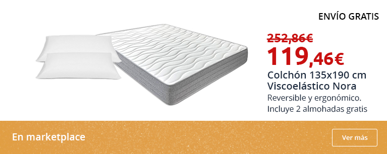 Colchón 135x190 cm Viscoelástico Nora  reversible y ergonómico. Incluye 2 almohadas gratis