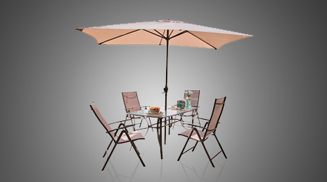 Conjunto de jardín de acero mesa + 4 sillones + 1 parasol, Málaga