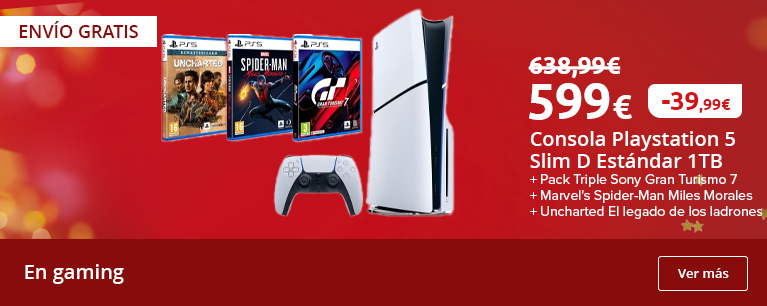 Consola Playstation 5 Slim Estándar D 1TB + Pack Triple Sony Gran Turismo 7 + Marvel's Spider-Man Miles Morales + Uncharted El legado de los ladrones