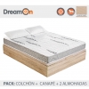 Pack de Canapé Abatible más Colchón HR con Visco más almohadas DREAM ON 135X190 cm  - Natural