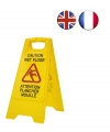 Señal Aviso Suelo Mojado "caution Wet Floor - Attention Plancher Mouillé". En Inglés Y Francés. Alta Visibilidad Para Evitar Accidentes