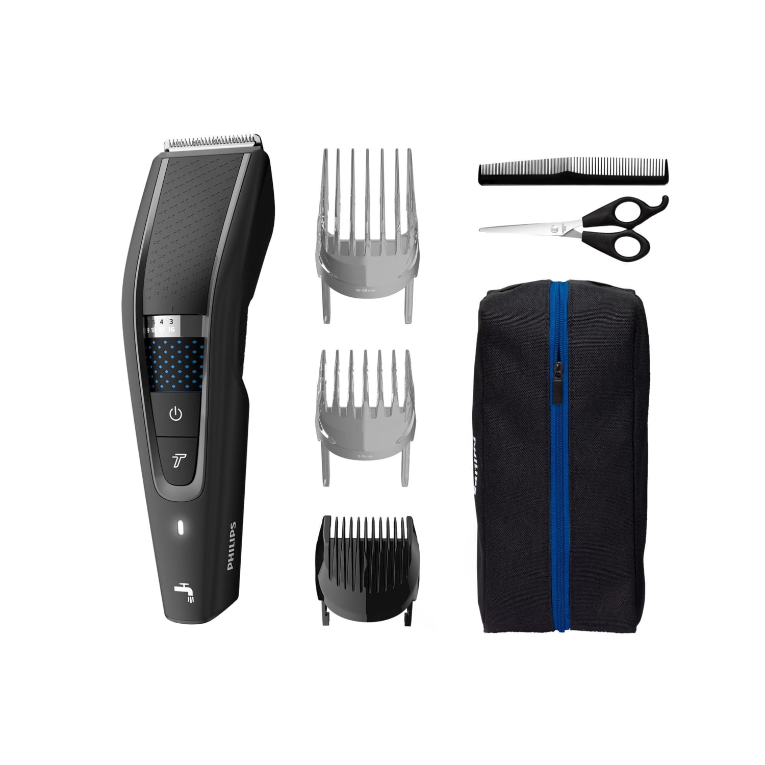 Cortapelos Philips HC5632/15, 28 Posiciones, 90 Minutos Autonomía, Cuchillas Doble Filo + Funda de Viaje