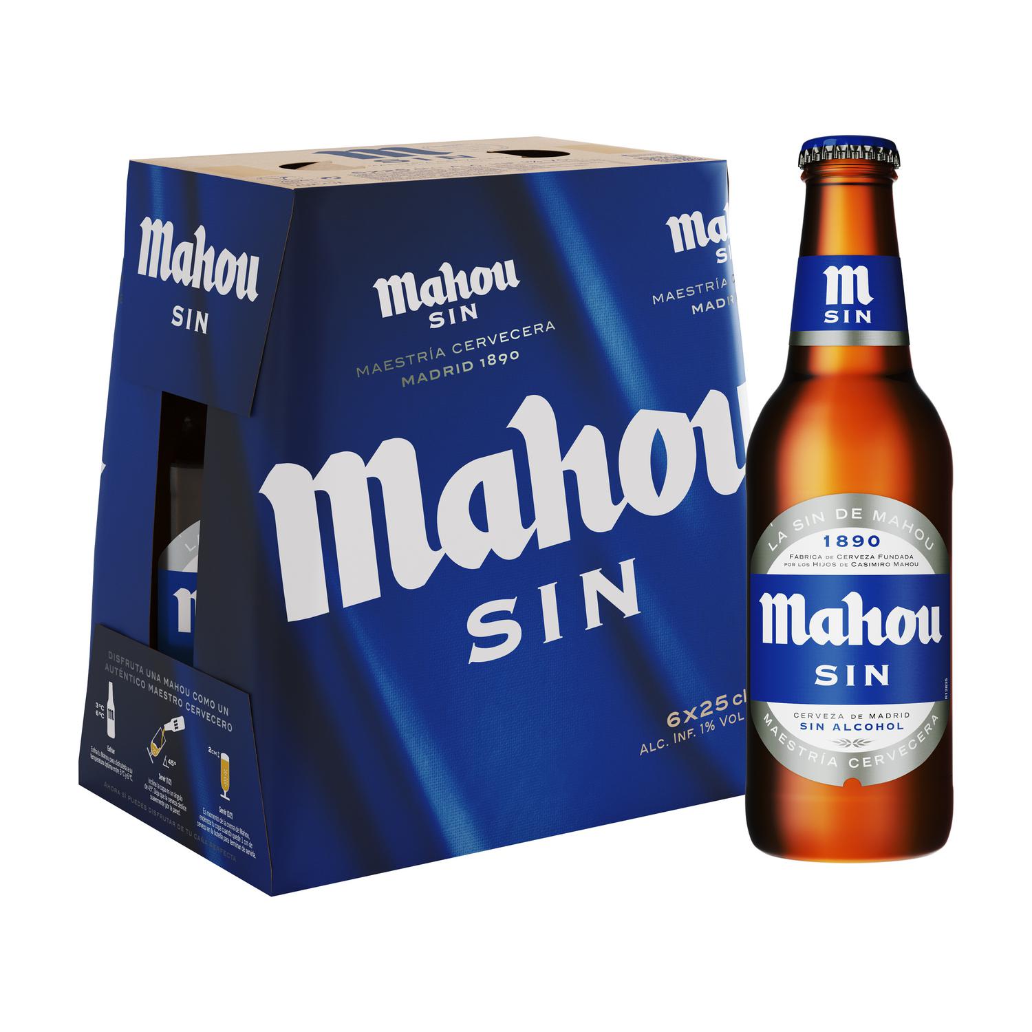 Cerveza Mahou sin alcohol pack de 6 botellas de 25 cl.