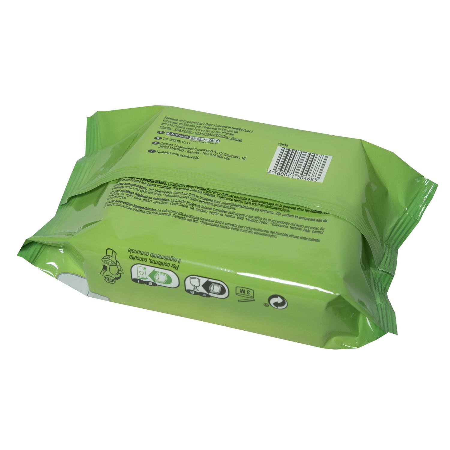 Toallitas húmedas higiénicas infantiles Carrefour Soft 100 ud.