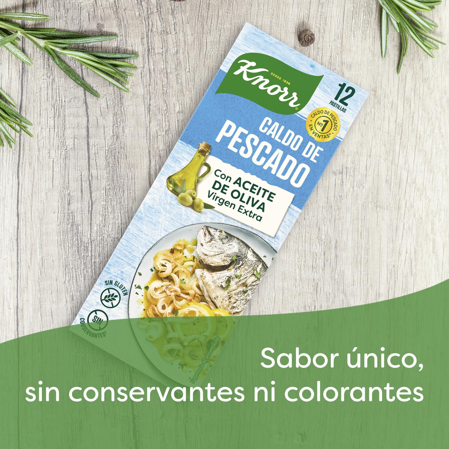 Caldo de pescado con un toque de aceite de oliva virgen extra Knorr sin gluten 12 pastillas