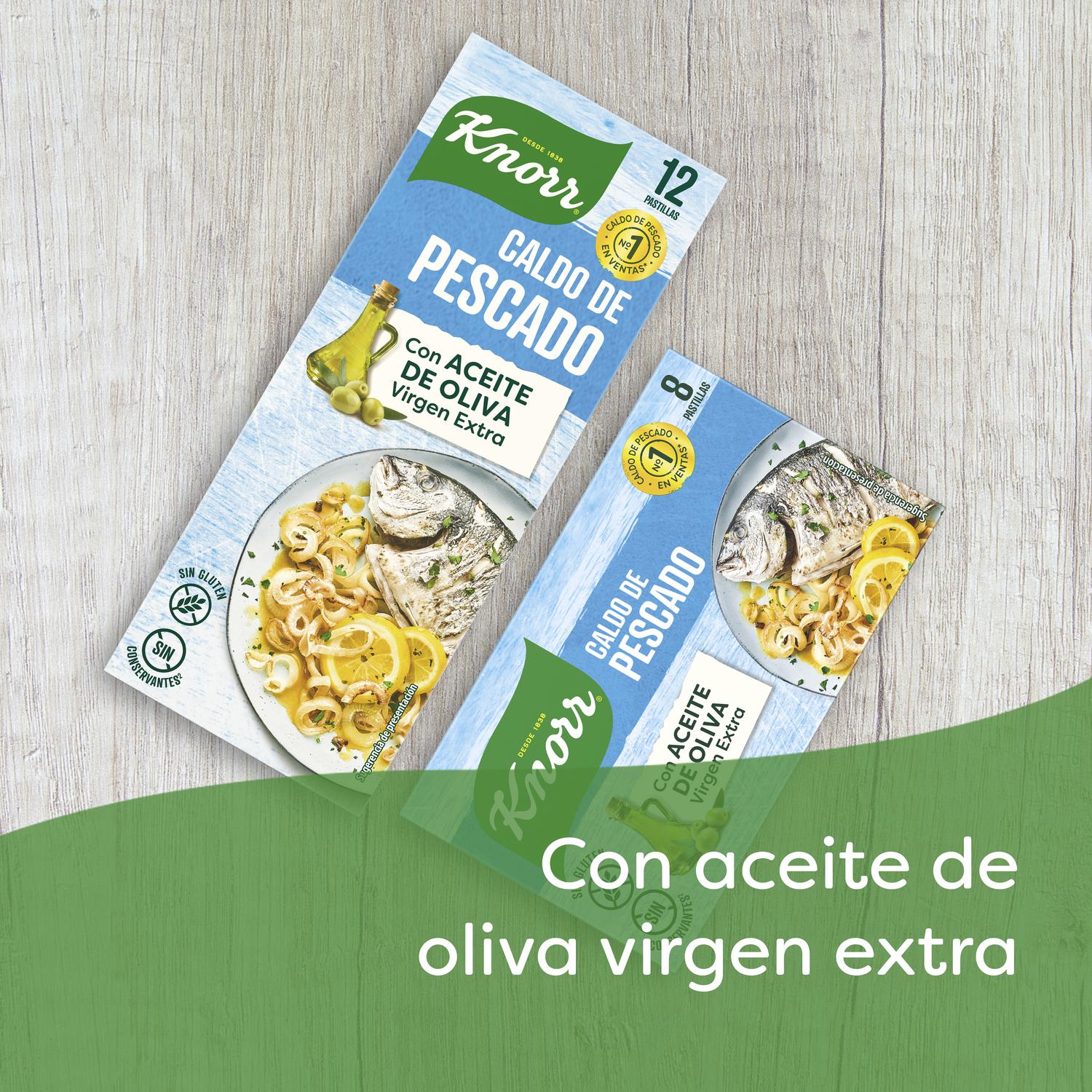 Caldo de pescado con un toque de aceite de oliva virgen extra Knorr sin gluten 12 pastillas