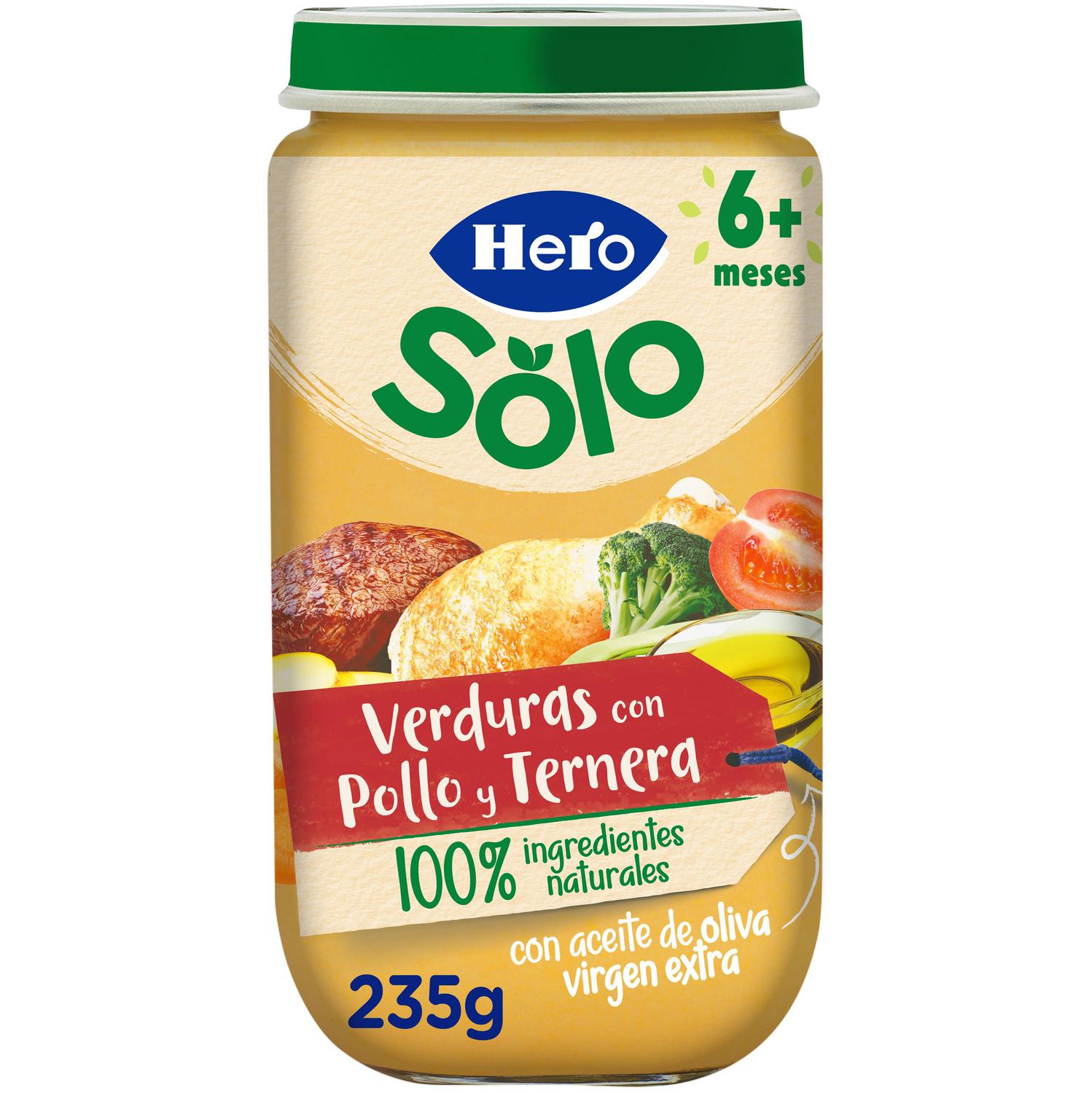 Tarrito de verduritas con pollo y ternera desde 6 meses Hero Baby sin gluten 235 g.
