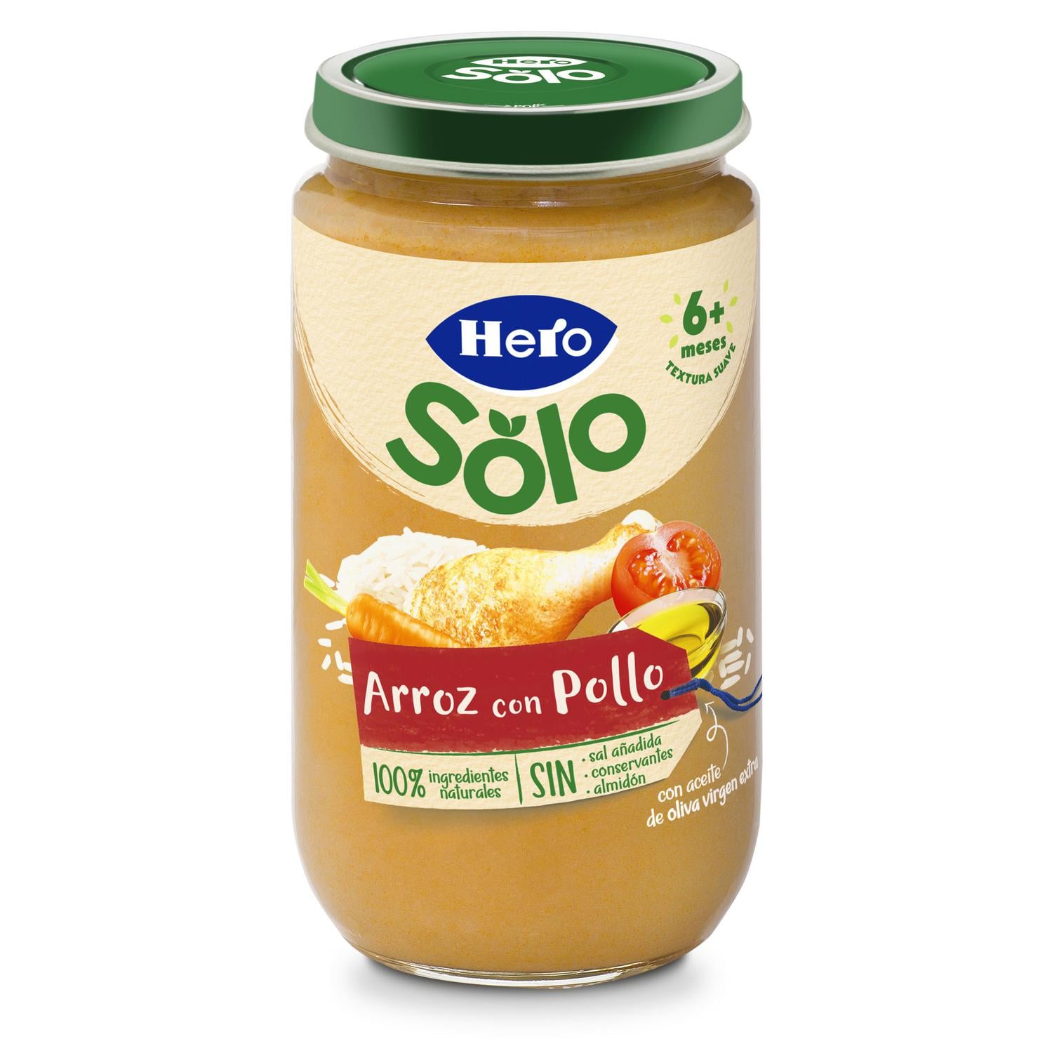 Tarrito de arroz con pollo desde 6 meses Hero Solo sin gluten 235 g.