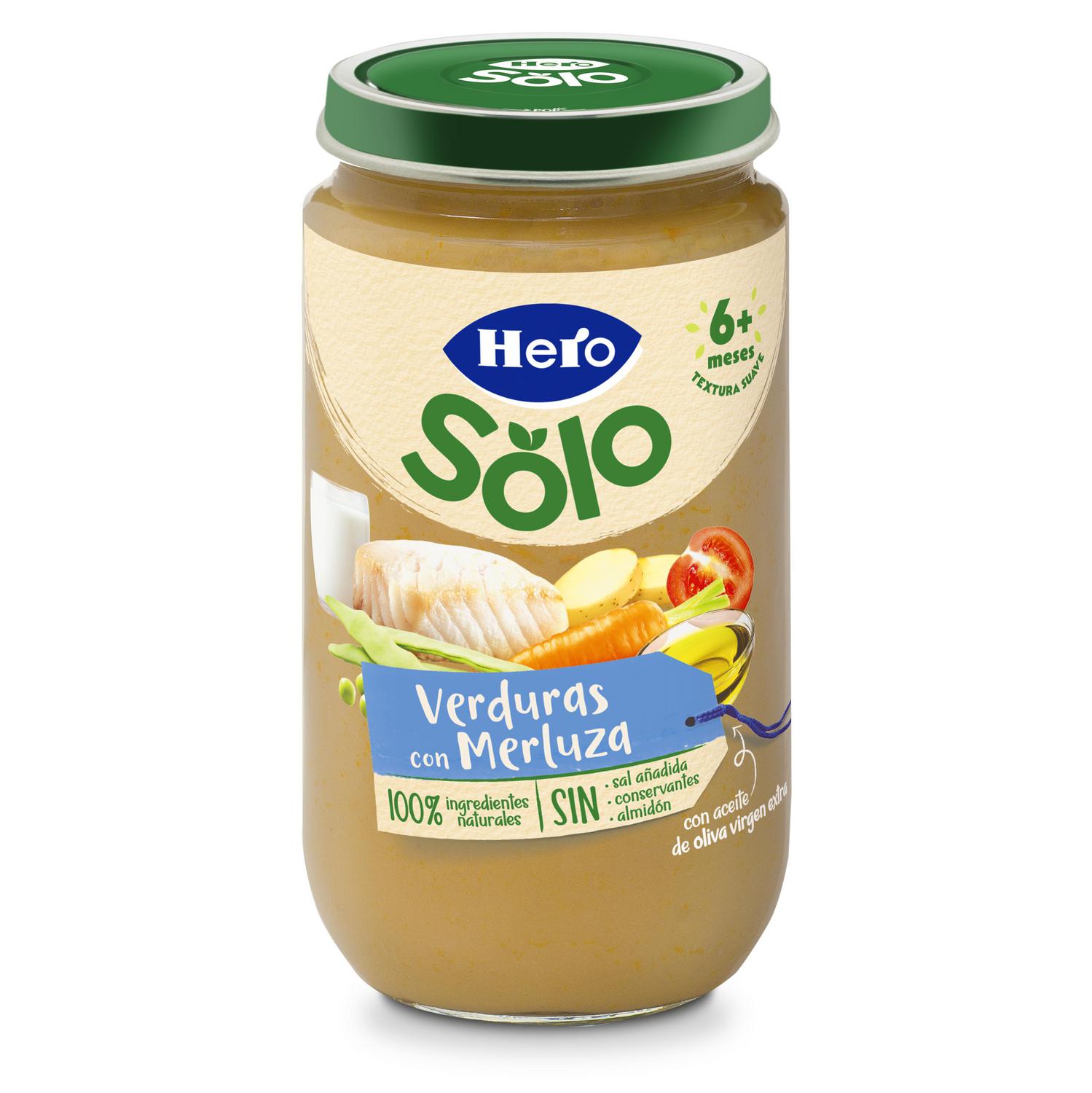 Tarrito de verduritas con merluza desde 6 meses Hero Solo sin gluten 235 g.