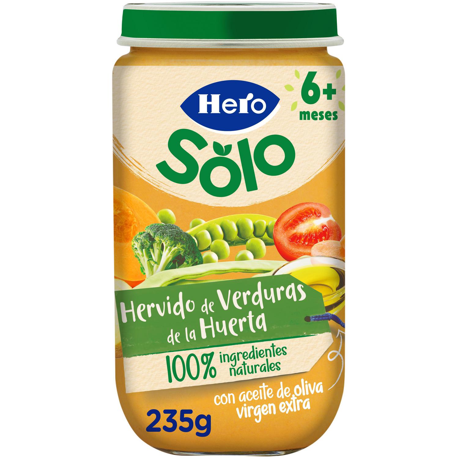 Tarrito de hervido de verduras de la huerta desde 6 meses Hero Solo sin gluten 235 g.