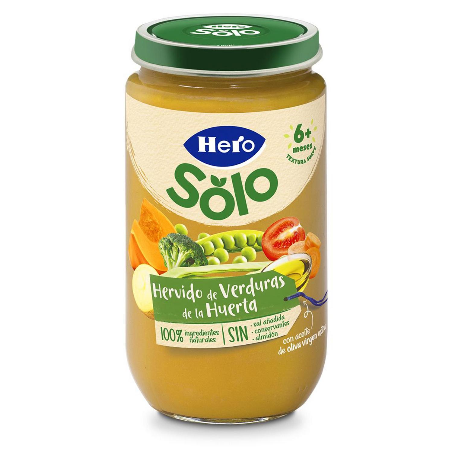 Tarrito de hervido de verduras de la huerta desde 6 meses Hero Solo sin gluten 235 g.