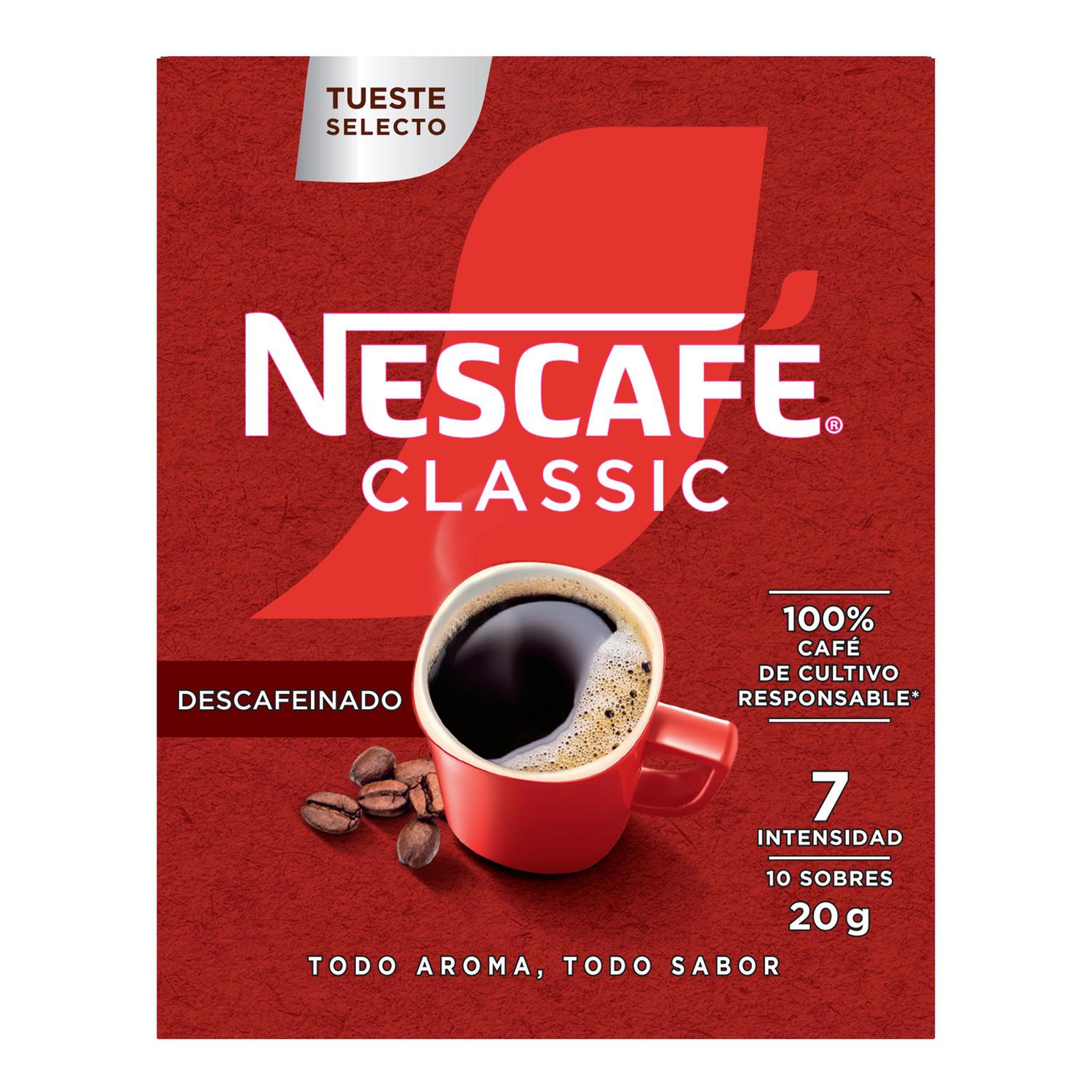 Café soluble descafeinado en sobres Nescafé Classic 10 ud.