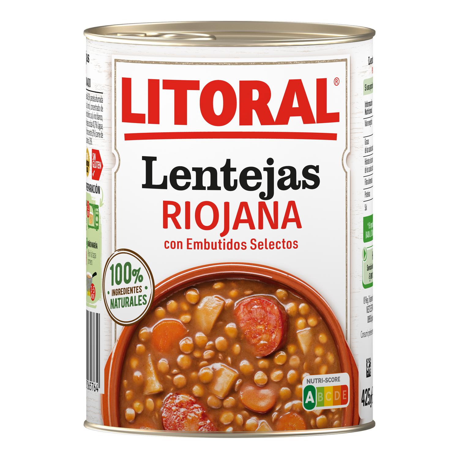 Lentejas a la riojana Litoral sin gluten 425 g.
