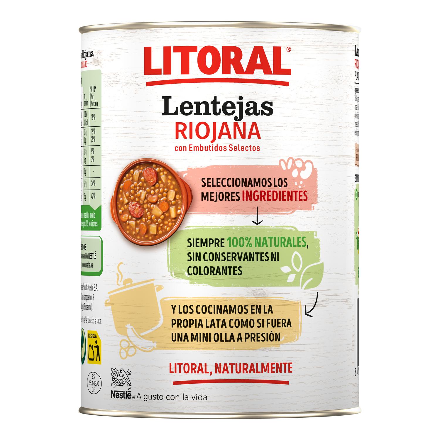 Lentejas a la riojana Litoral sin gluten 425 g.