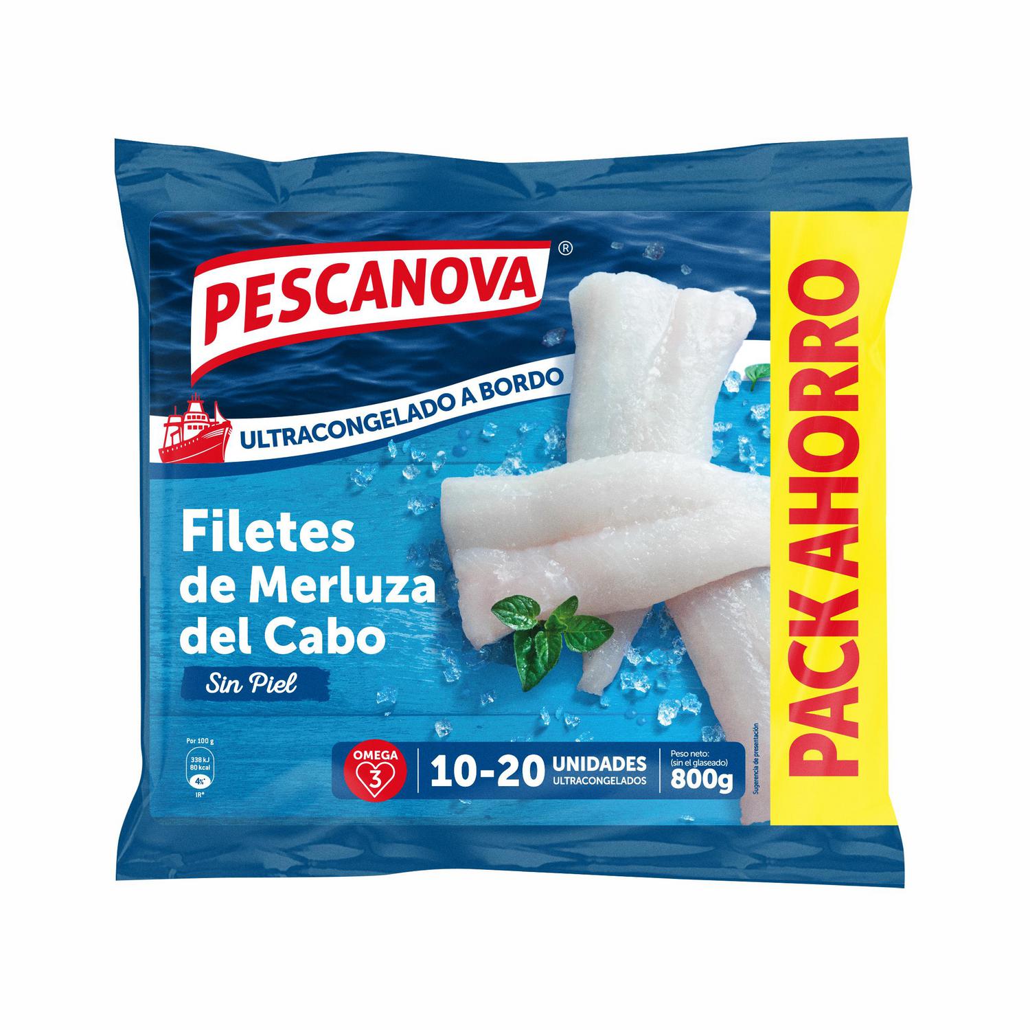 Filetes de merluza sin piel ultracongelados Pescanova 800 g.