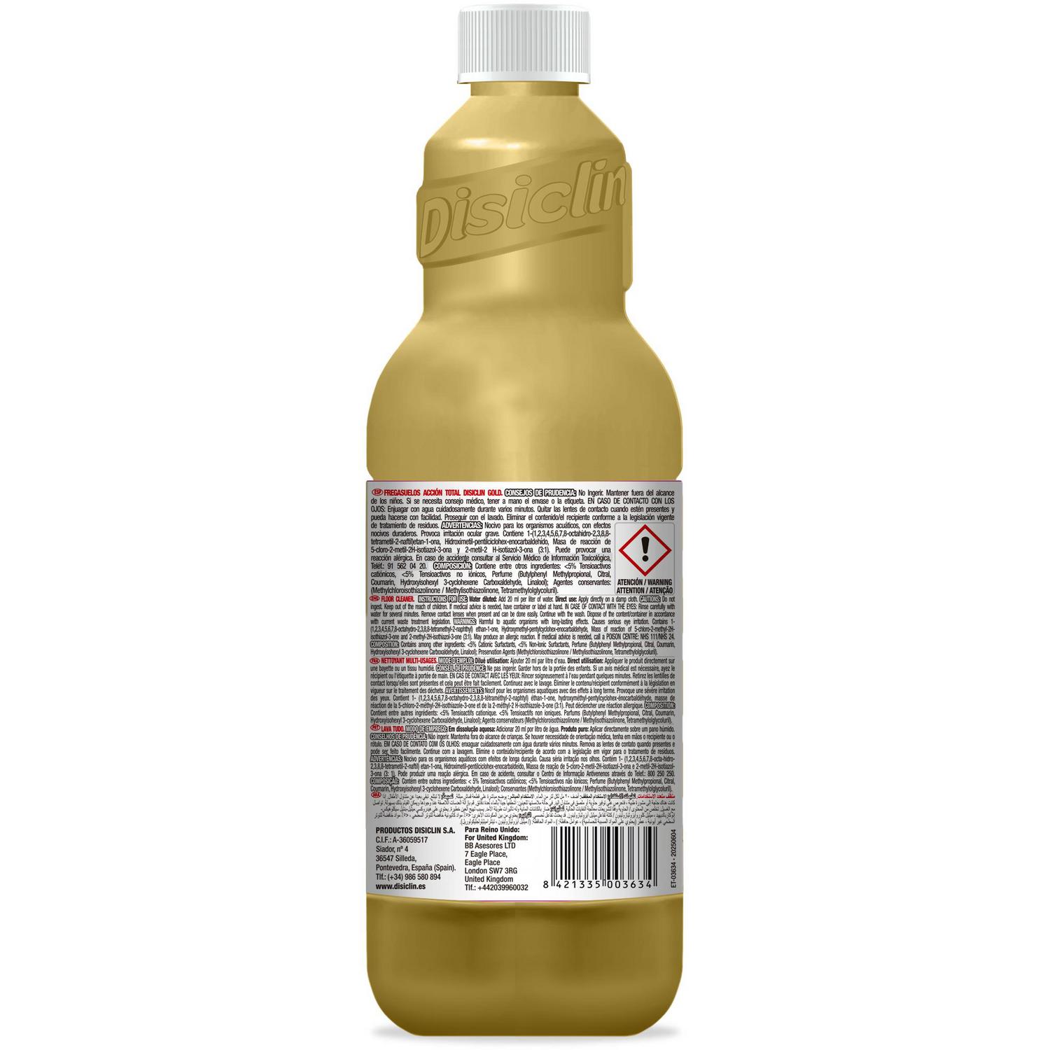 Friegasuelos concentrado multi superficies super perfumado multiusos aroma gold Disiclin 1000 ml.