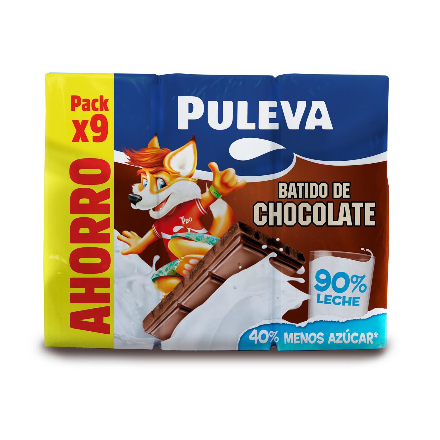 Batido de chocolate Puleva sin gluten pack de 9 brik de 200 ml.