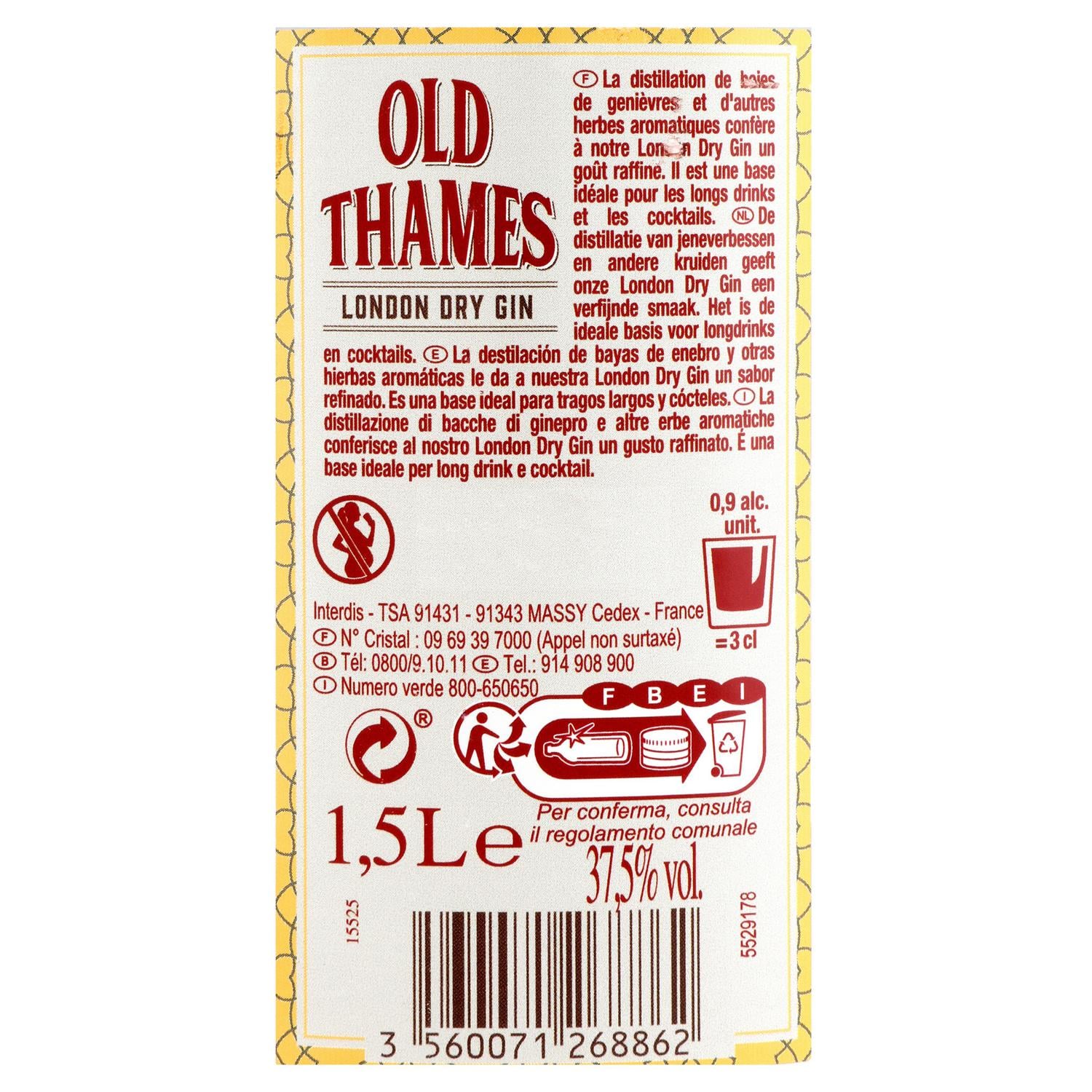 Ginebra London Dry Old Thames 1,5 l.