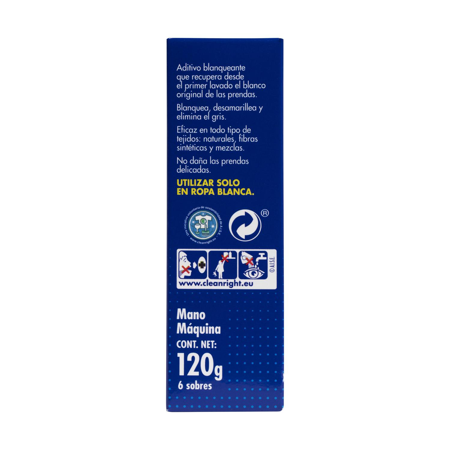 Blanqueador ropa en sobres Blanco Nuclear pack de 6 unidades de 20 g.