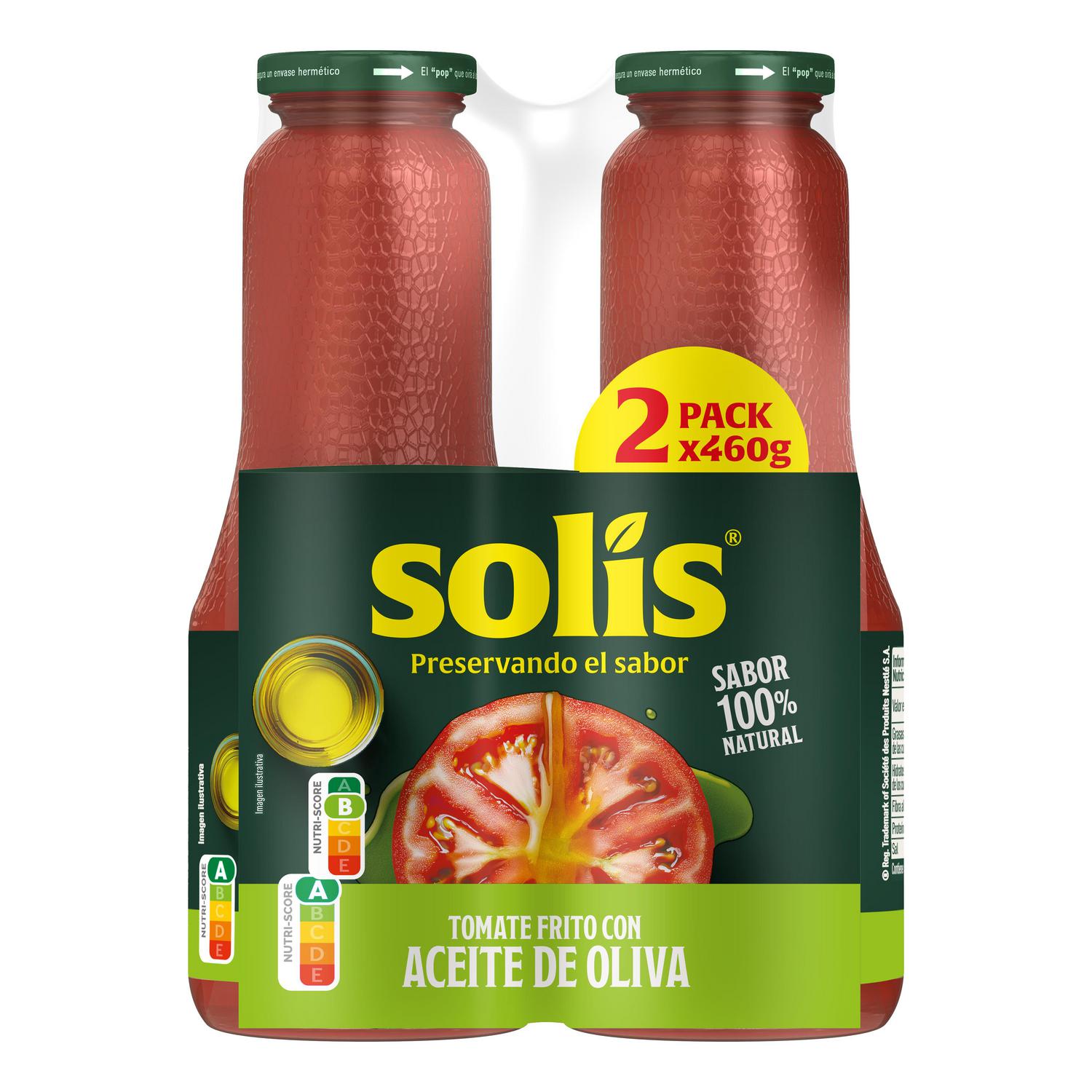 Tomate frito con aceite de oliva Solis sin gluten pack de 2 tarros de 460 g.