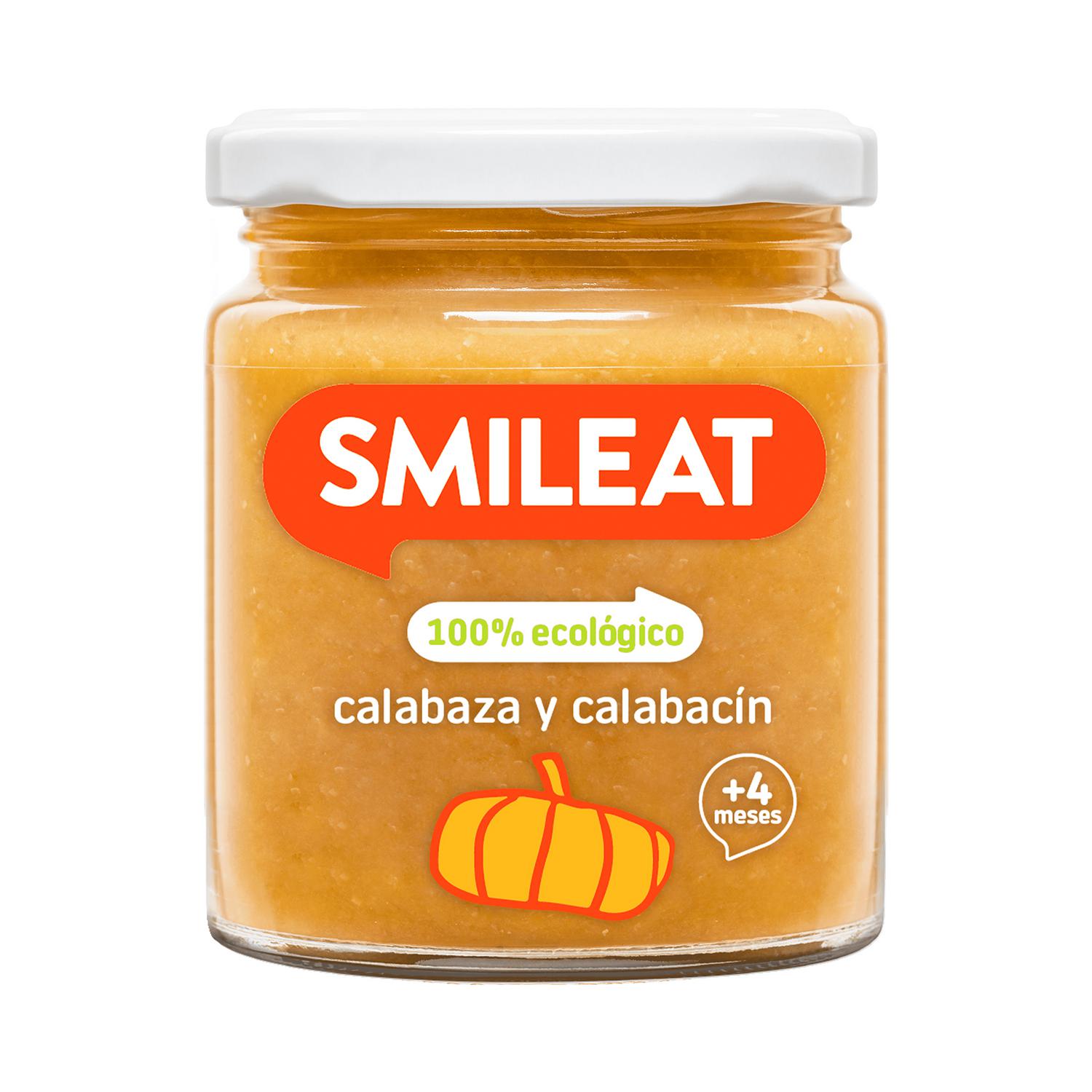 Tarrito de calabaza y calabacín desde 4 meses ecológico Smileat sin gluten 230 g.