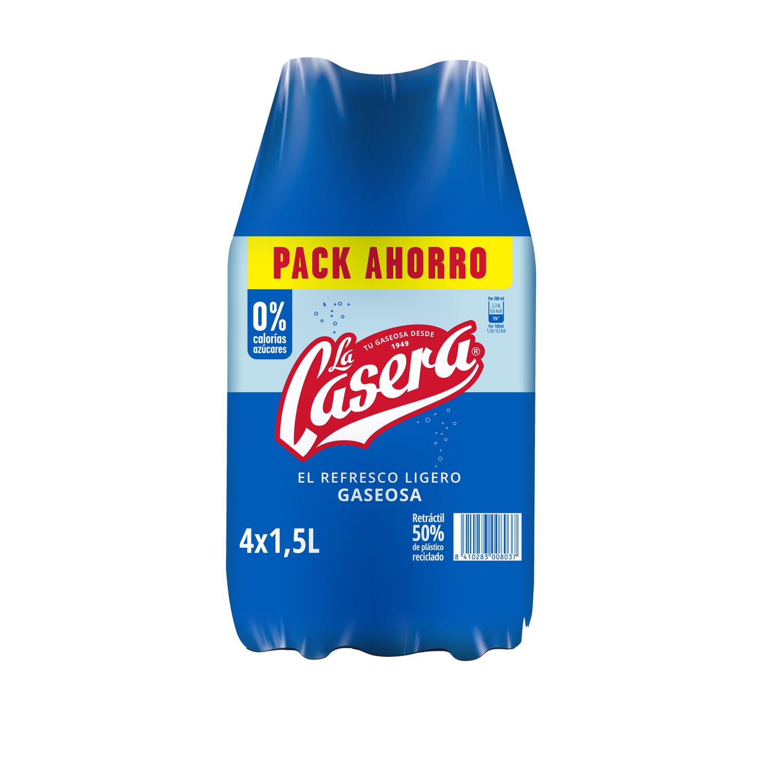 Gaseosa La Casera cero azúcares pack 4 botellas 1,5 l.