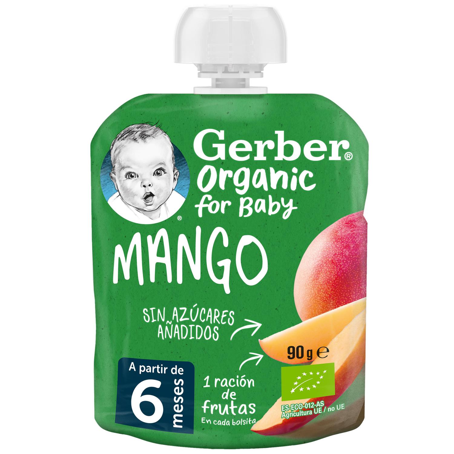 Bolsita de mango desde 6 meses ecológico Gerber sin gluten y sin azúcar añadido 90 g.