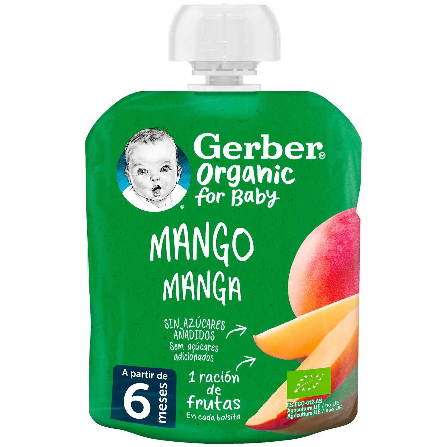 Bolsita de mango desde 6 meses ecológico Gerber sin gluten y sin azúcar añadido 90 g.