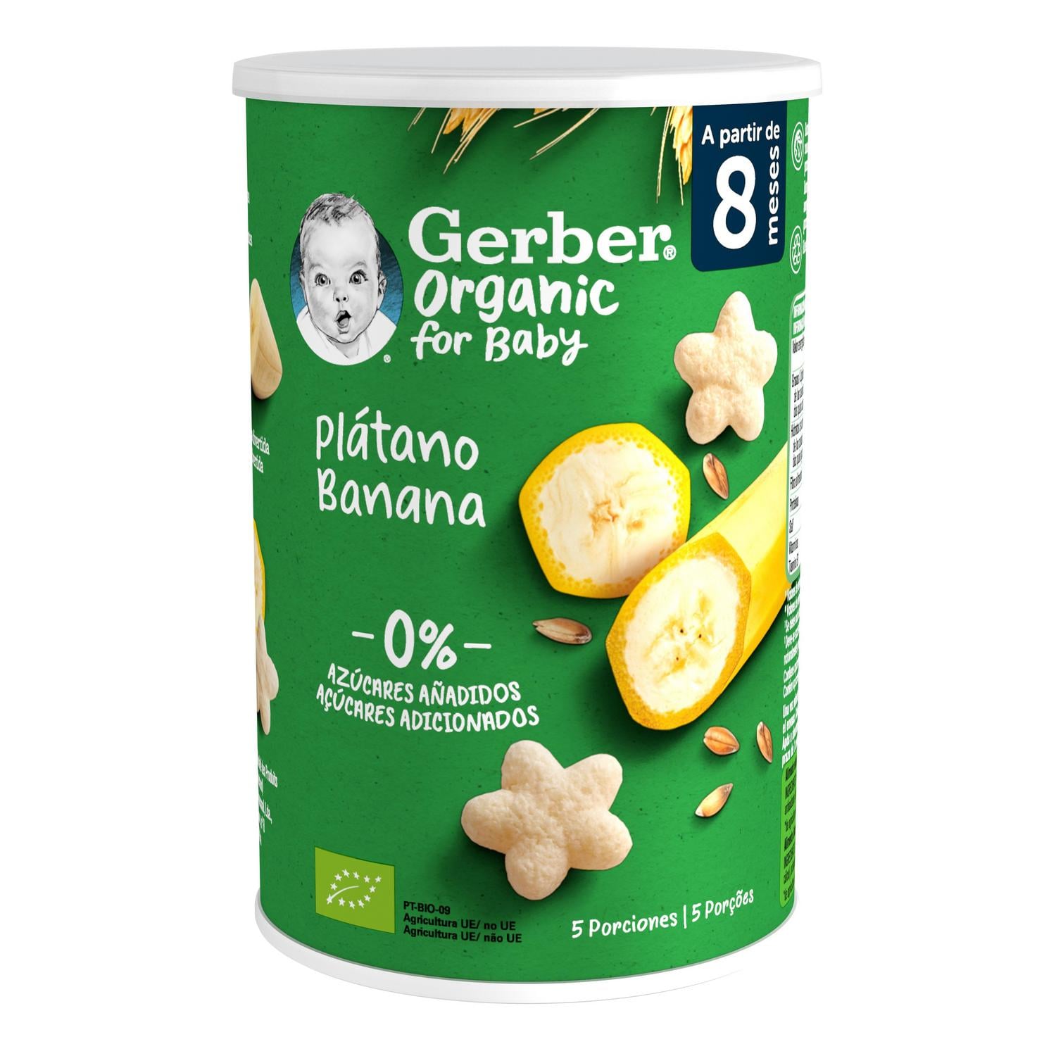 Snacks de cereales con plátano desde 8 meses ecológico Gerber sin azúcar añadido 35 g.