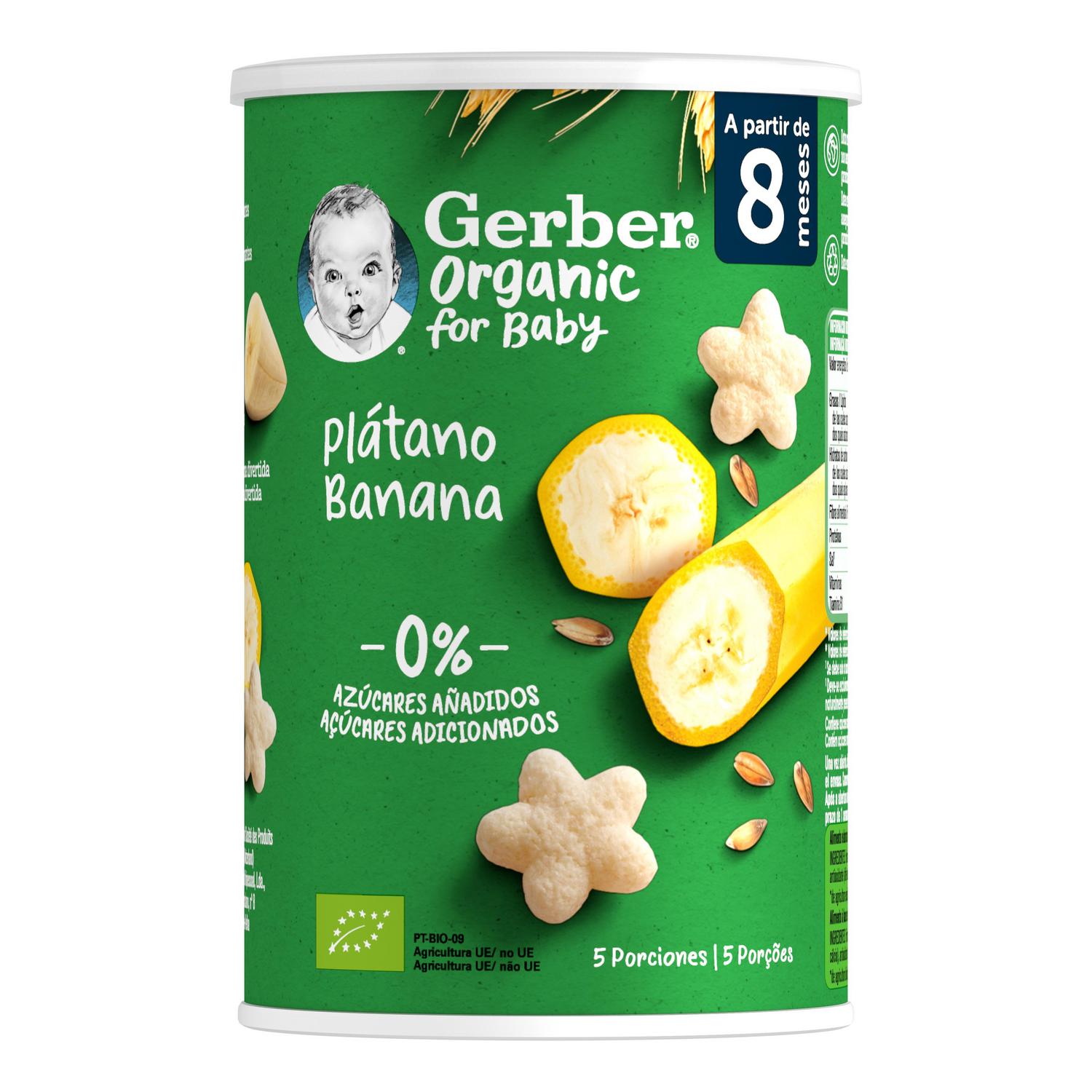 Snacks de cereales con plátano desde 8 meses ecológico Gerber sin azúcar añadido 35 g.