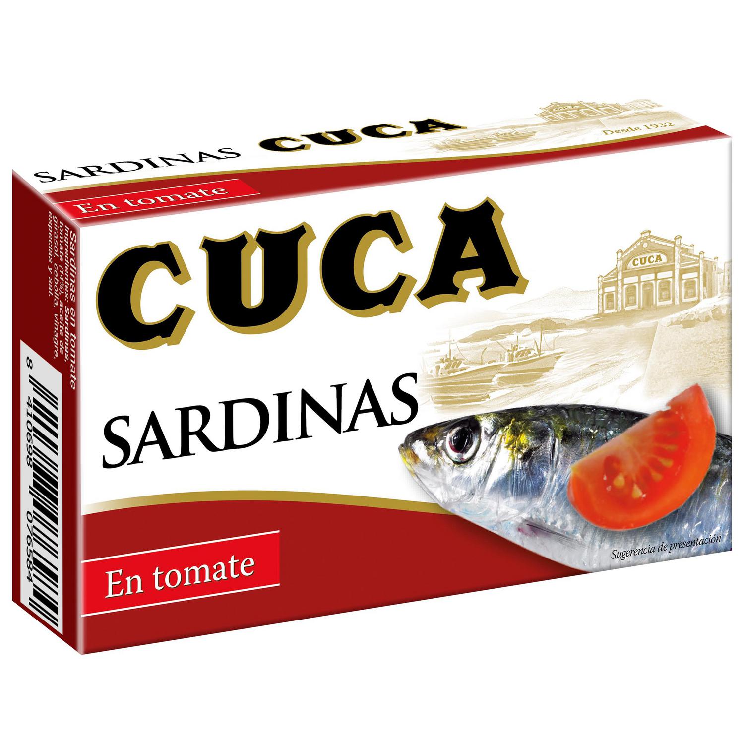 Sardinas en tomate Cuca sin gluten y sin lastosa 80 g.