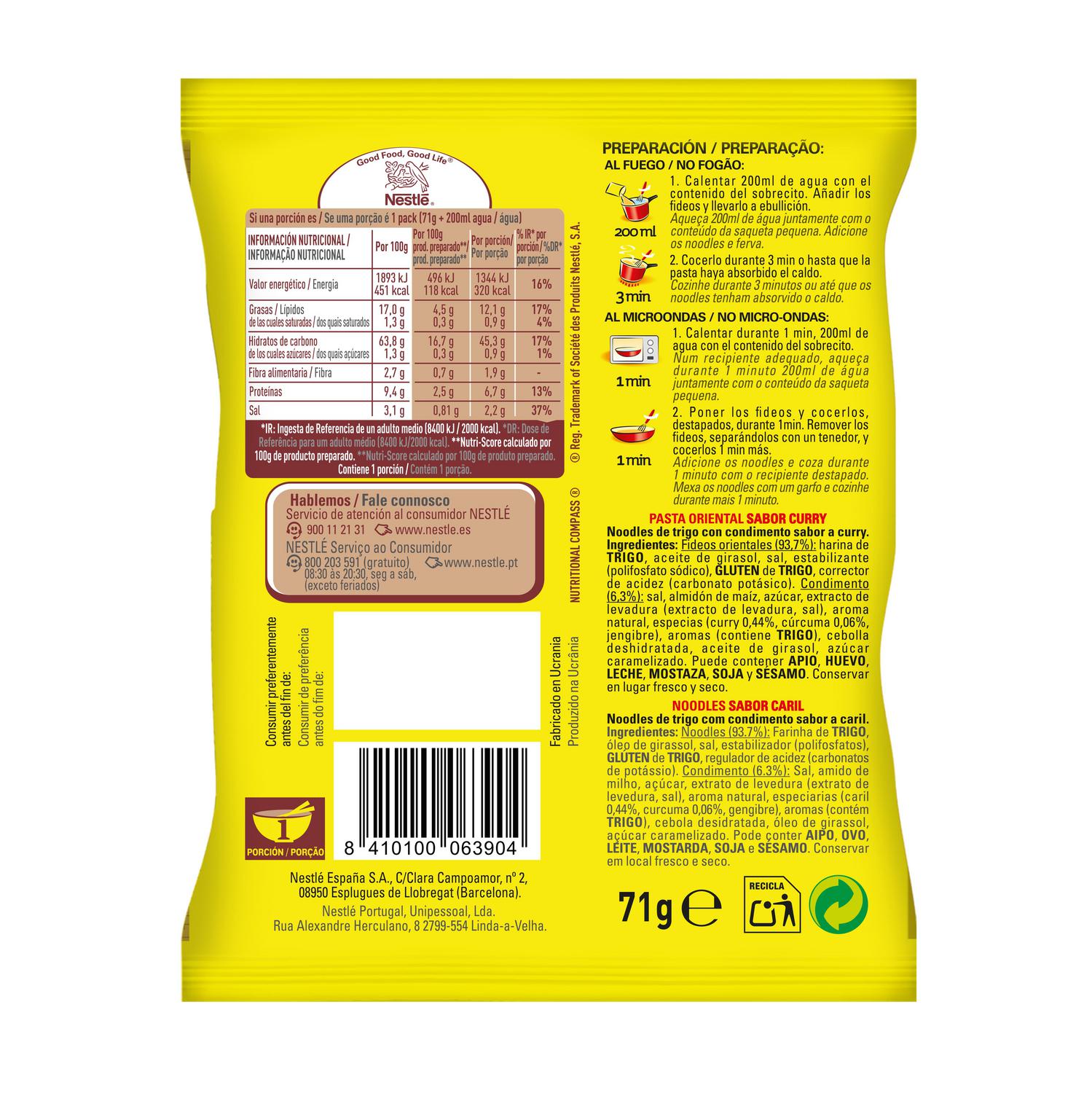 Pasta oriental noodles sabor curry Fussian Maggi 71 g.