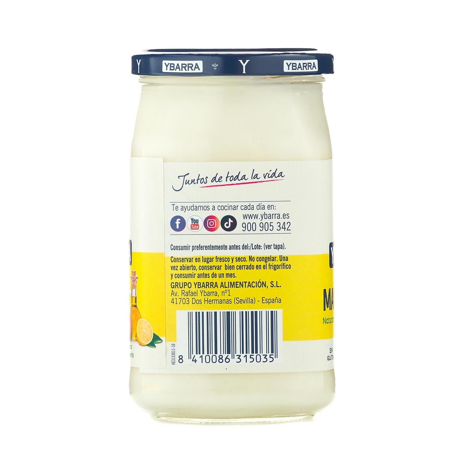 Mayonesa Ybarra sin gluten y sin lactosa tarro 450 ml.