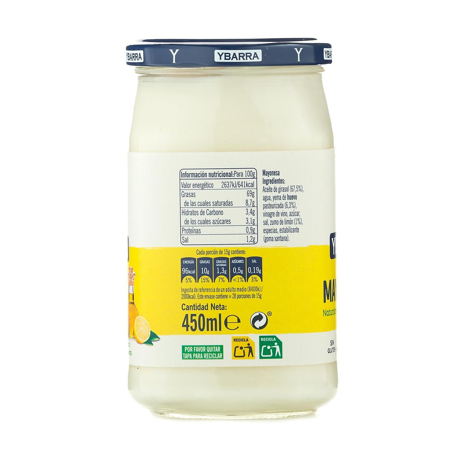 Mayonesa Ybarra sin gluten y sin lactosa tarro 450 ml.