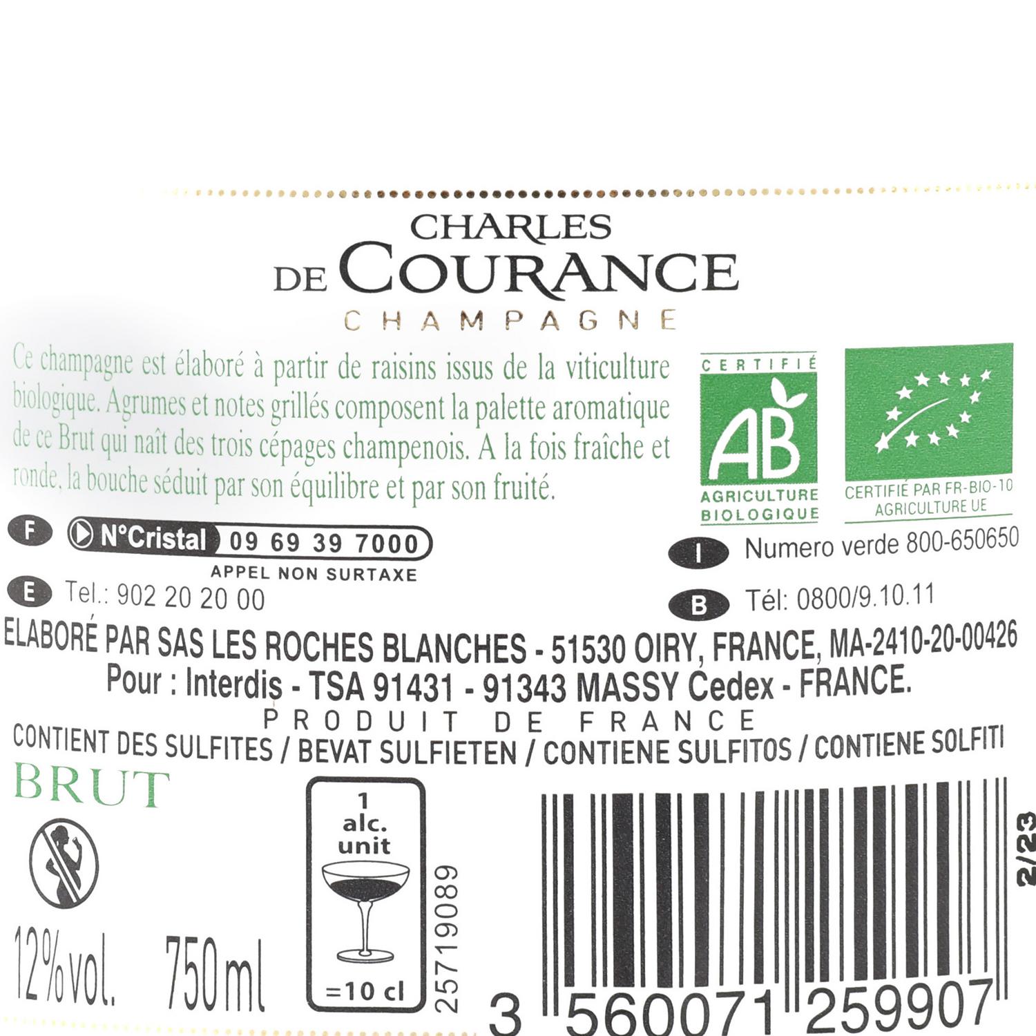 Champagne Charles de Courance brut ecológico 75 cl.