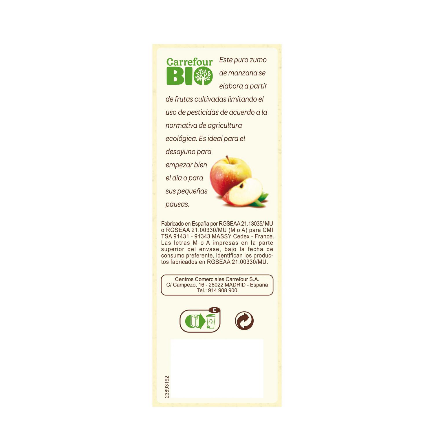 Zumo de manzana ecológico Carrefour Bio brik 1 l.