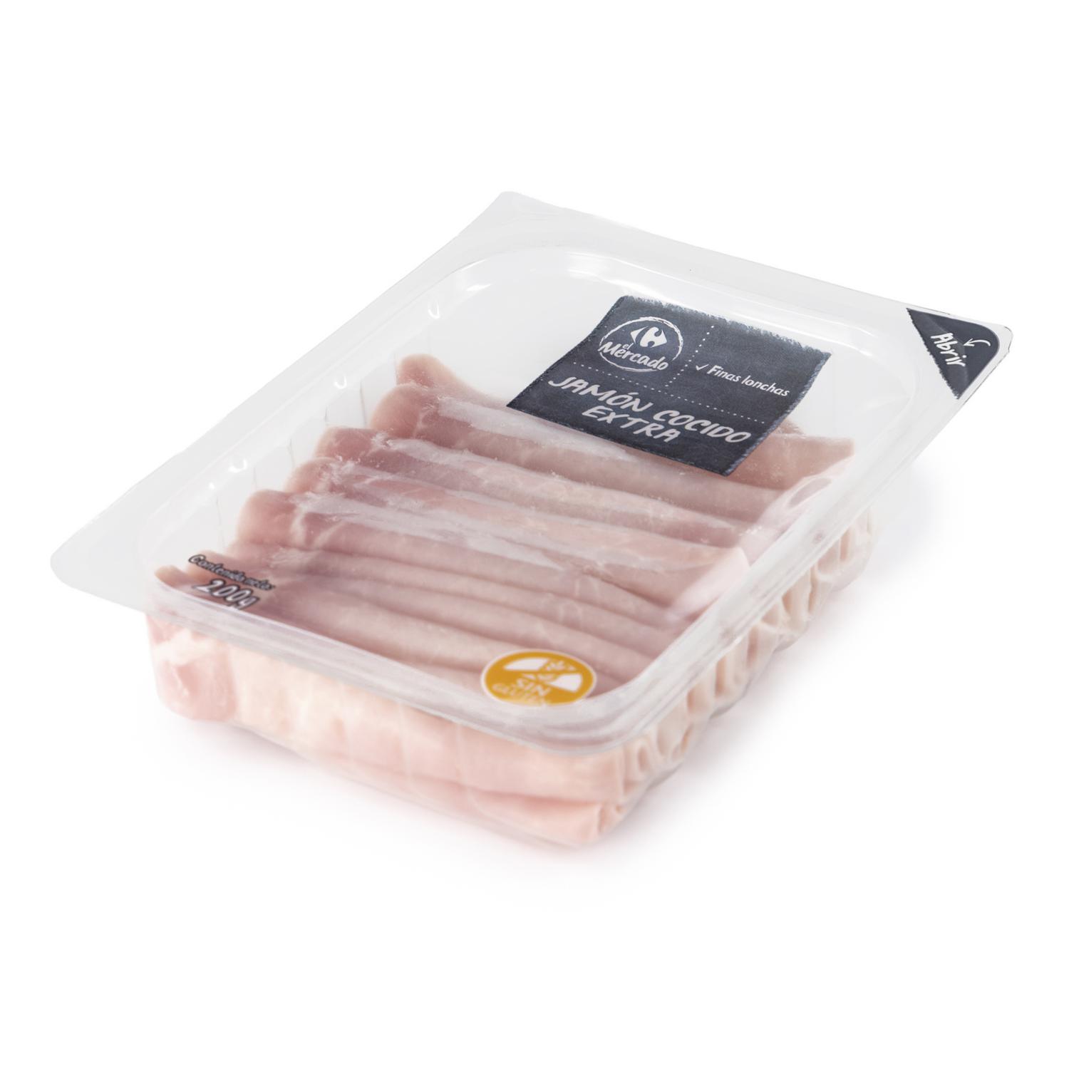 Jamón cocido extra en finas lonchas Carrefour El Mercado sin gluten 200 g