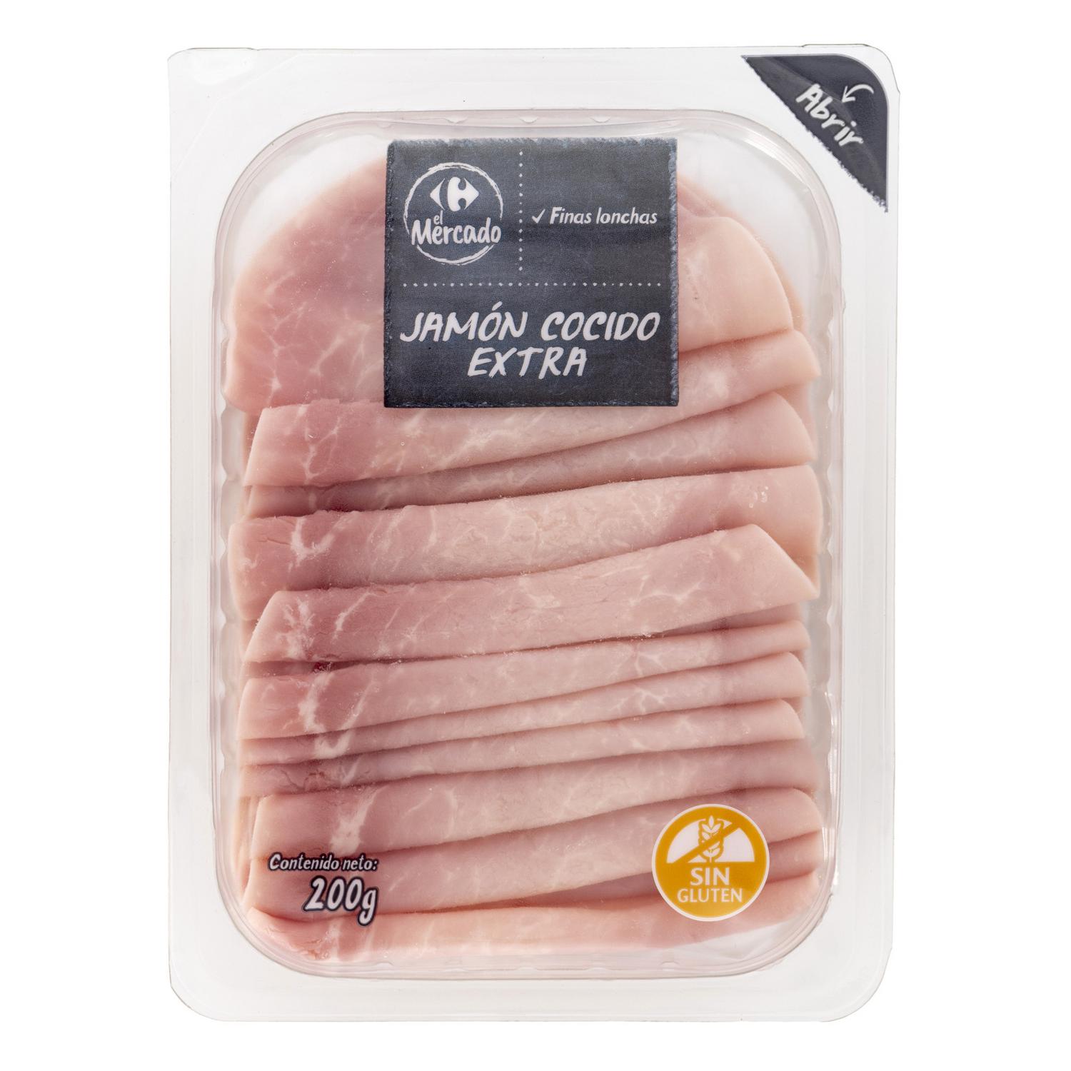 Jamón cocido extra en finas lonchas Carrefour El Mercado sin gluten 200 g