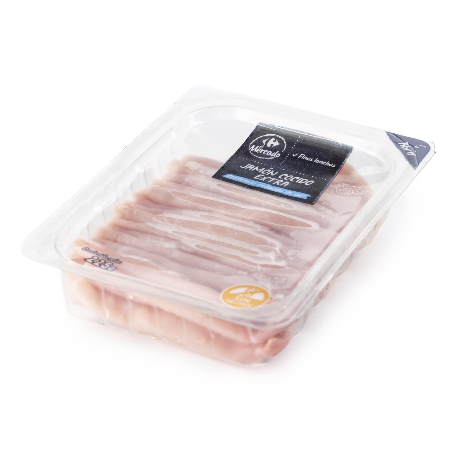 Jamón cocido extra en finas lonchas Carrefour El Mercado sin gluten 225 g