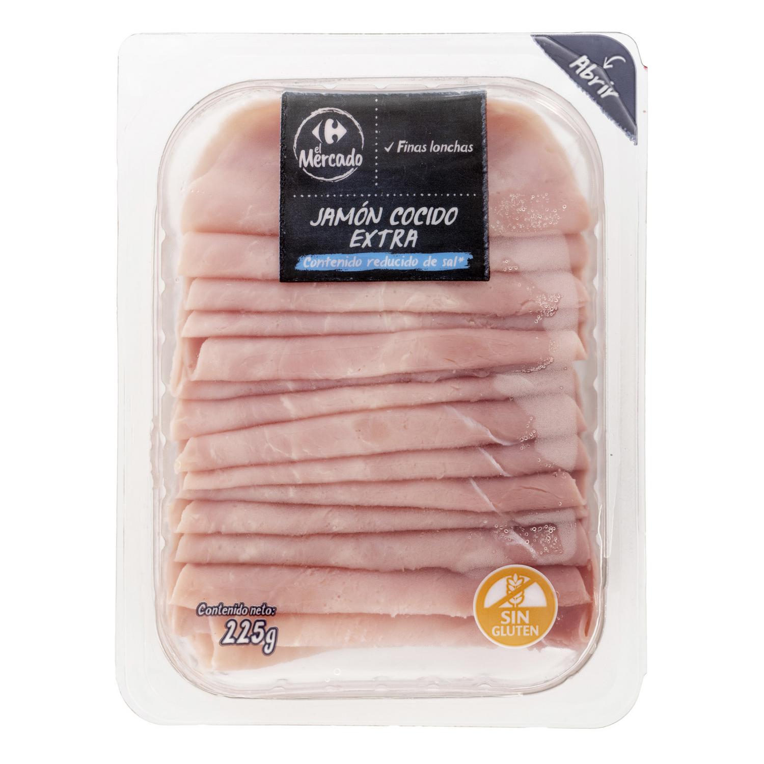 Jamón cocido extra en finas lonchas Carrefour El Mercado sin gluten 225 g