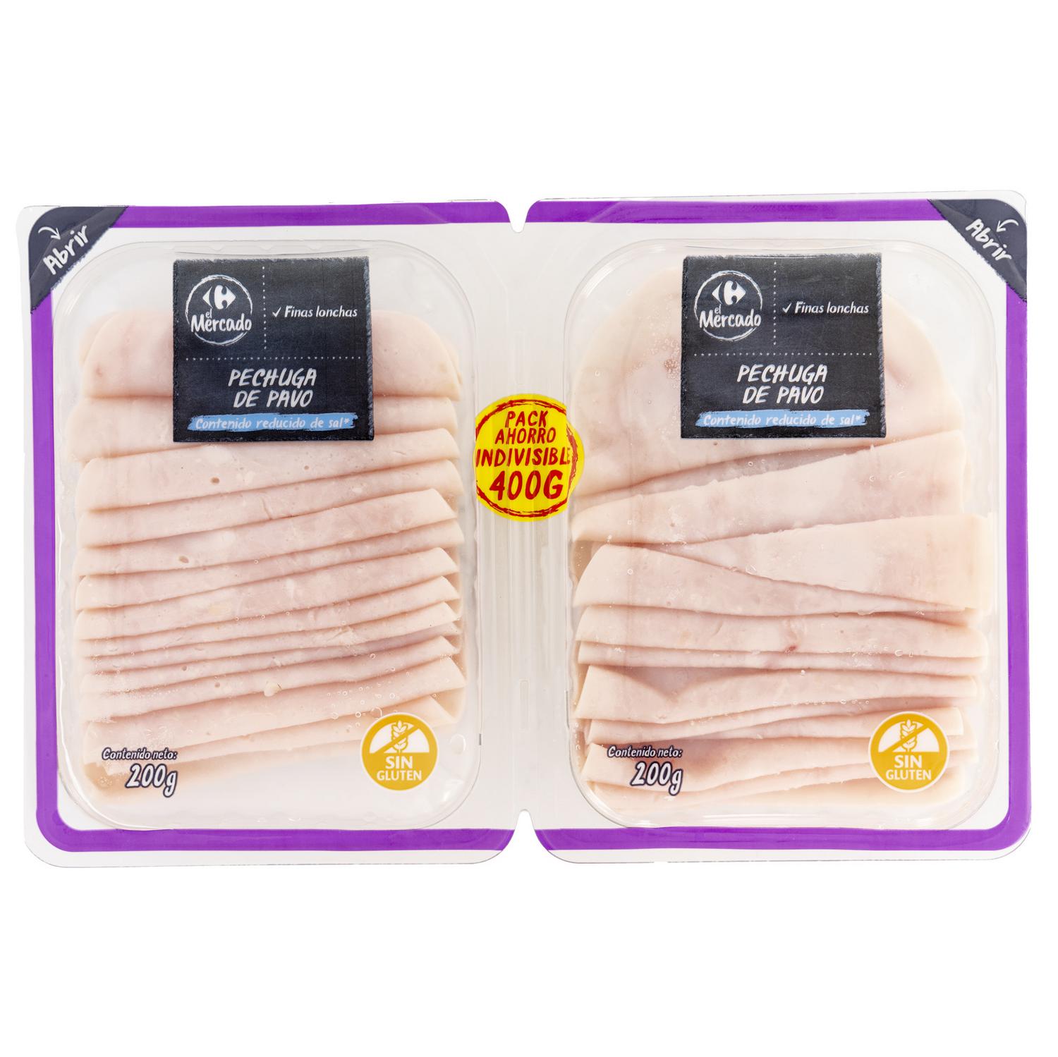 Pechuga de pavo en finas lonchas Carrefour El Mercado sin gluten 2x200 g