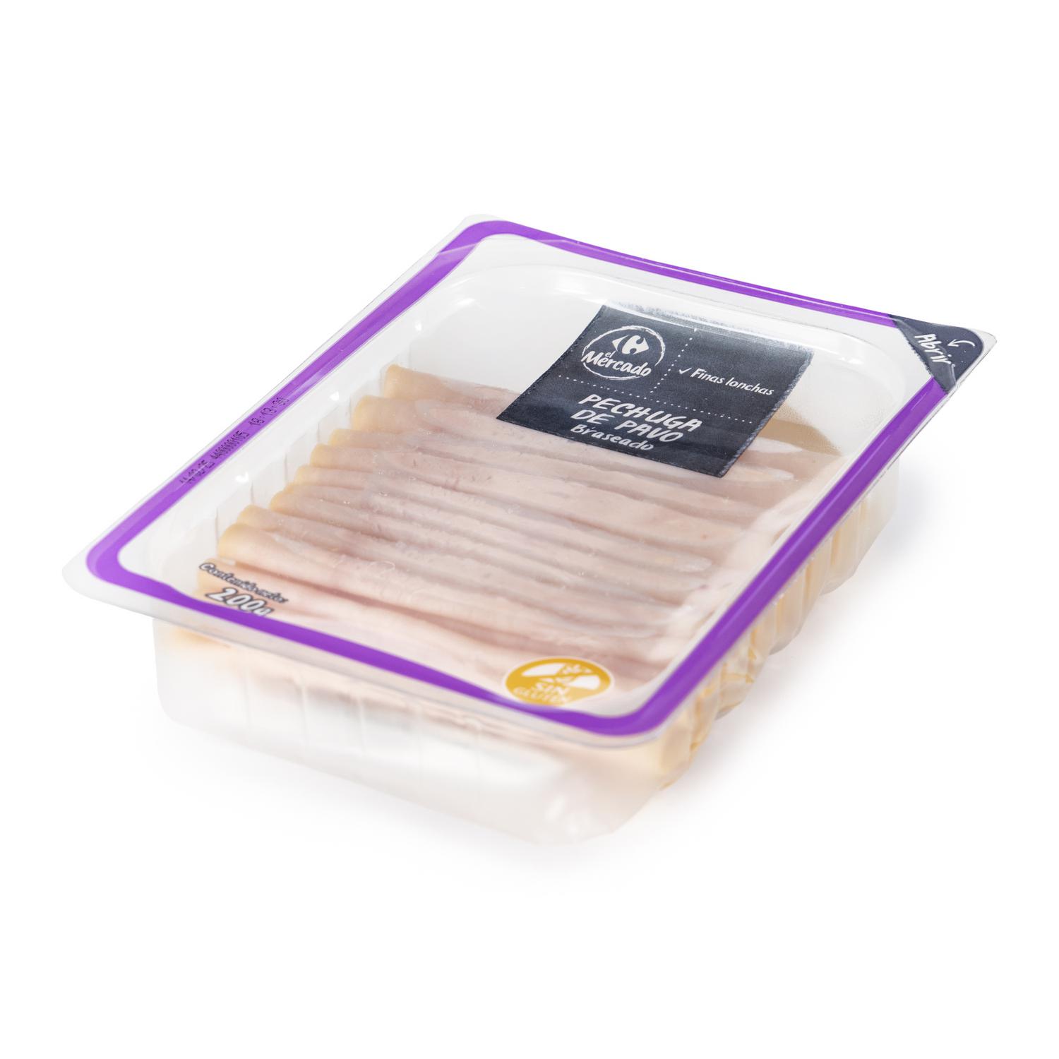 Pechuga de pavo braseado en finas lonchas Carrefour El Mercado sin gluten 200 g