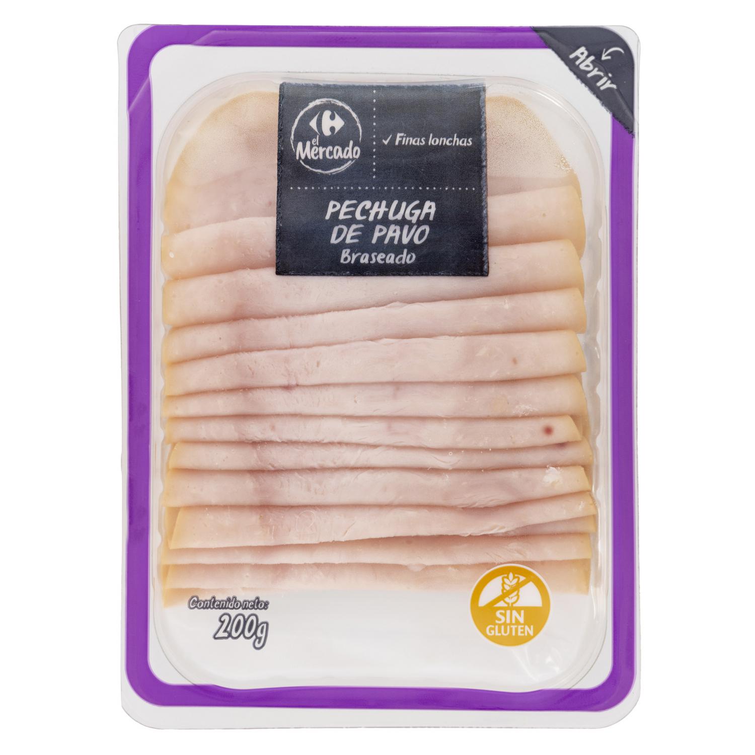 Pechuga de pavo braseado en finas lonchas Carrefour El Mercado sin gluten 200 g