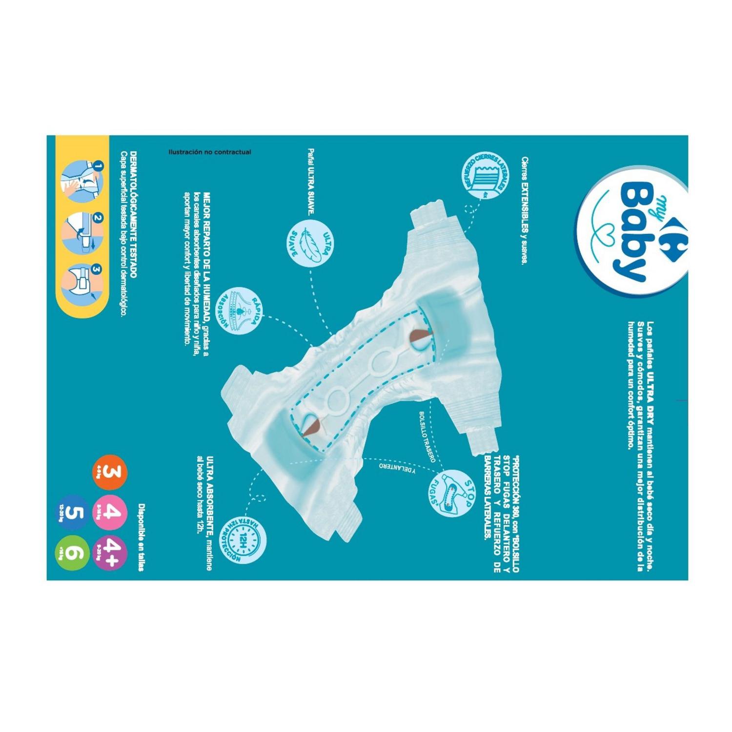 Pañales ultra dry Carrefour Baby T4 (7-18 kg) 92 ud.