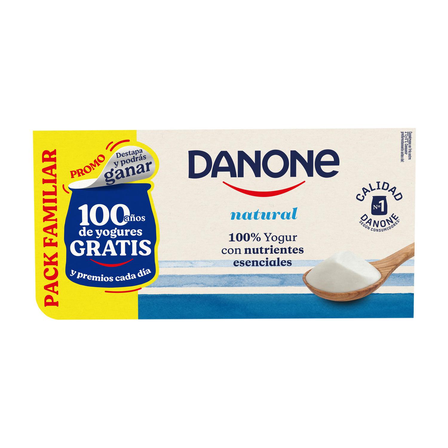 Yogur sabor coco, fresa, frutos del bosque y macedonia Danone pack de 8 unidades de 120 g.
