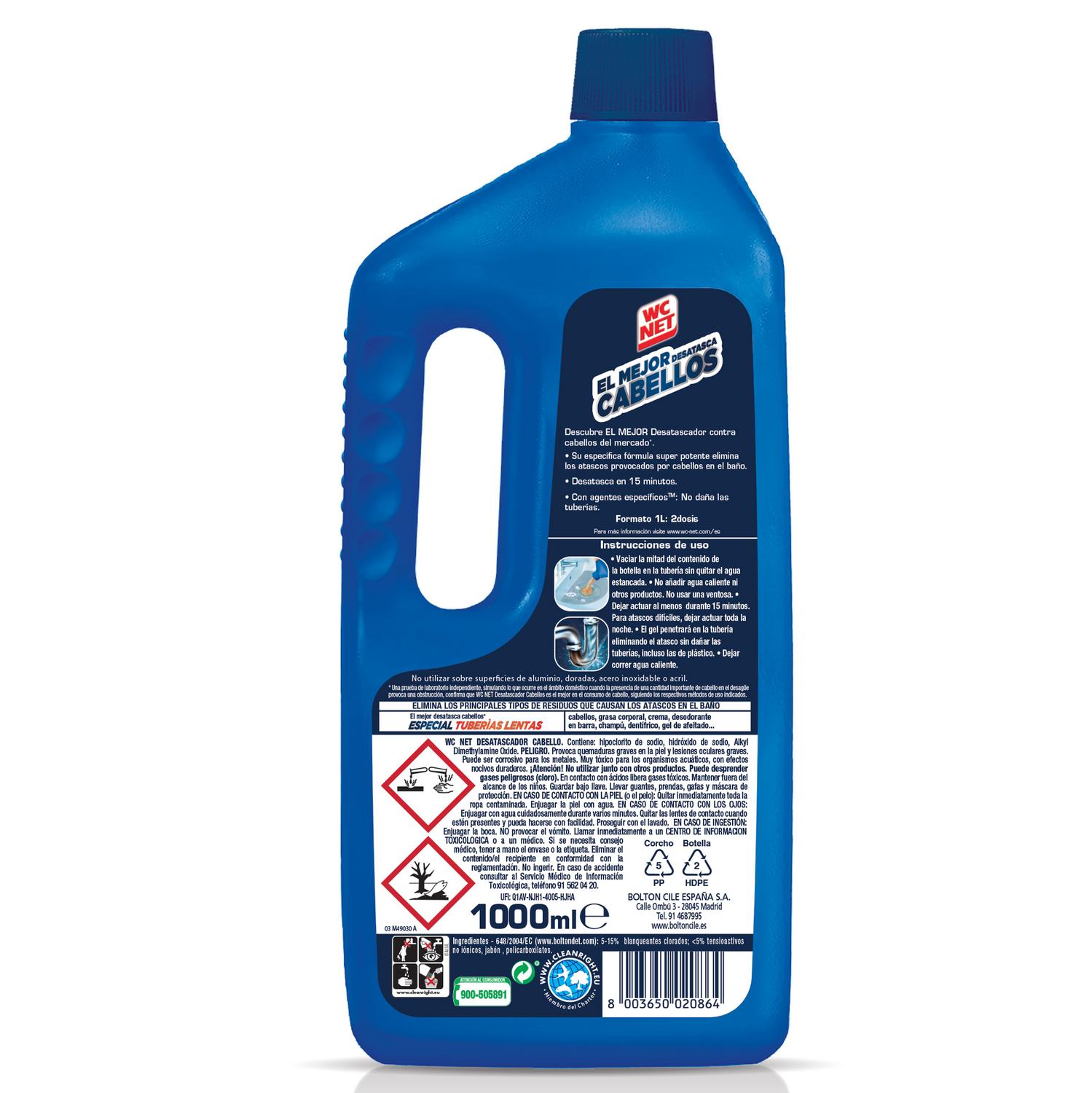 Desatascador de tuberías profesional desatascador cabellos especial tuberías lentas Wc Net 1 l.