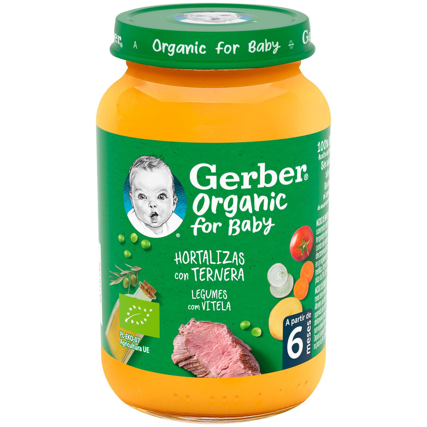 Tarrito de hortalizas con ternera desde 6 meses ecológico Gerber sin gluten 190 g.