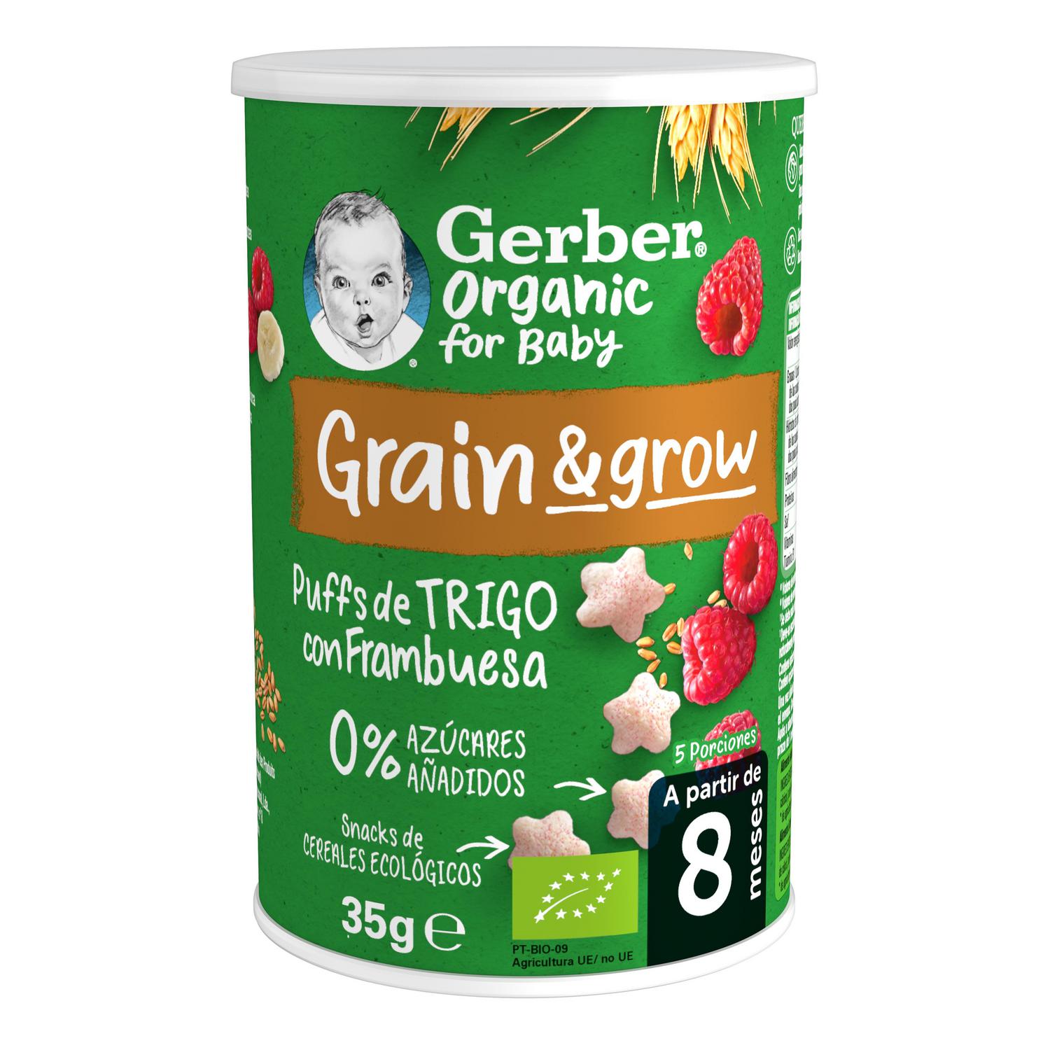 Snacks de cereales con frambuesa desde 8 meses ecológico Gerber sin azúcar añadido 35 g.